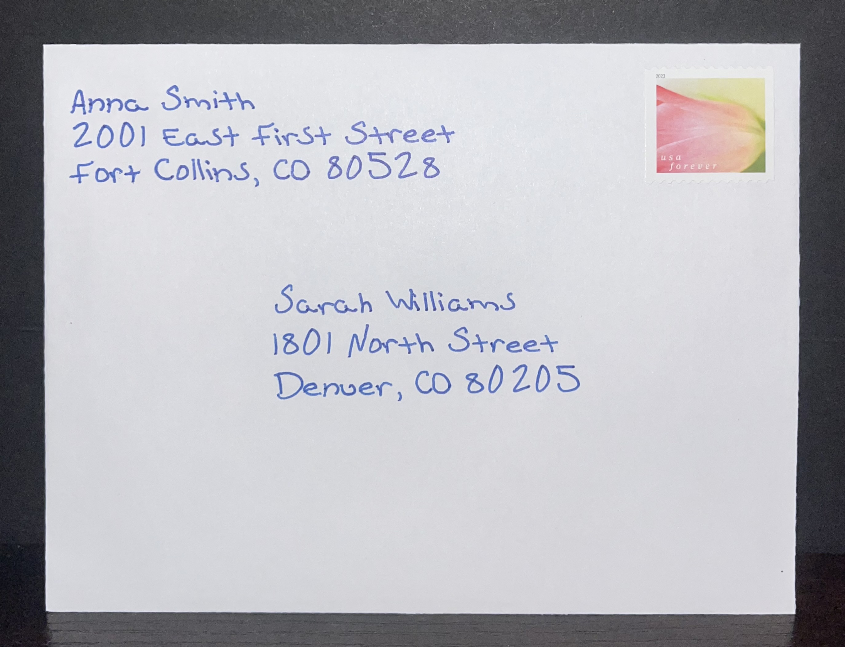 Real-ink addressed envelope with Forever stamp
