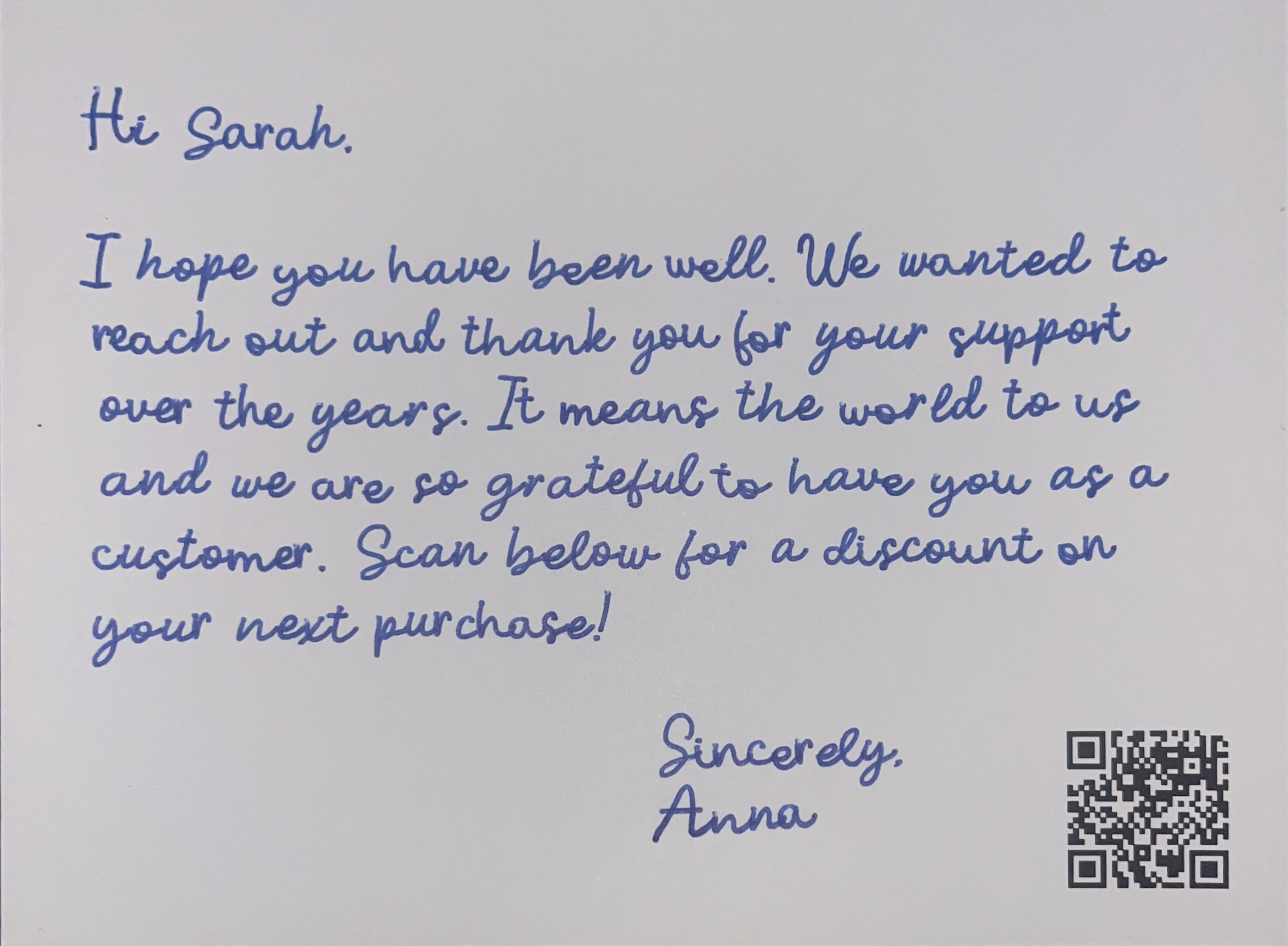 Inside of a real-ink Notedly card showing the handwritten message